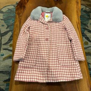 MINI BODEN Girls’Wonderful Wool Blend Coat Pink Dogtooth Check 7 - 8 Years